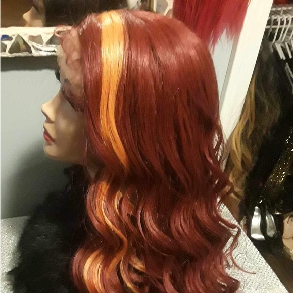 HD lace front spilt dye wig red orange dark brown